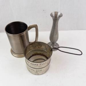 Leonard Genuine Pewter Bud Vase, Vintage Pewter Mug & Sifter