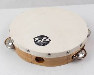 LP Latin Percussion Tambourine - White Head, Natural Wood Shell