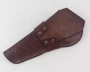 Vintage Brown Leather Holster for Handgun or Revolver - Flap Closure