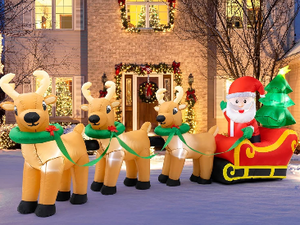 lot 149 image: 13 Outdoor Inflatable LED Santa and Sleigh Dcor