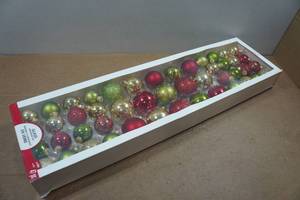 lot 247 image: 47 Piece Glass Christmas Ornament Set - Red, Green, and Gold