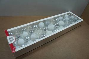 lot 248 image: 47 Piece Glass Christmas Ornament Set - White & Silver
