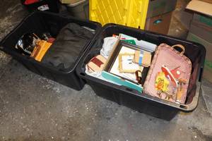 lot 303 image: Storage Bins with Assorted Housewares