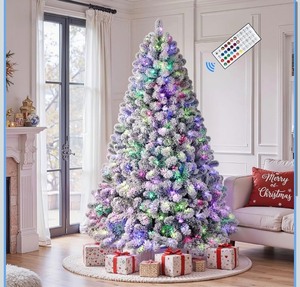lot 9 image: 6 Prelit Flocked Spruce Christmas Tree - Multi-Color