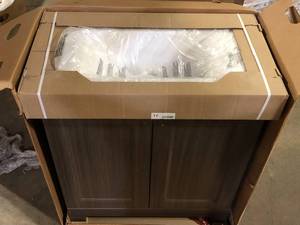 lot 42 image: Glacier Bay Shaila 30.5 in. W x 16.25 in. D x 35.06 in. H Single Sink Bath Vanity in Silverleaf with White Cultured Marble Top   Customer Returns See Pictures