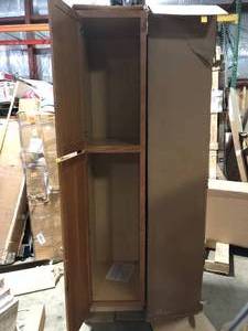 lot 49 image: Hampton Bay Hampton 18 in. W x 24 in. D x 90 in. H Assembled Pantry Cabinet in Medium Oak    Customer Returns See Pictures
