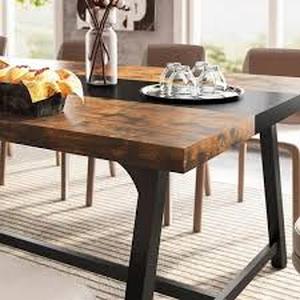 lot 11 image: 70.9 in. Industrial Rustic Brown Wooden 4 Legs Dining Table Rectangular Kitchen Table    Customer Returns See Pictures