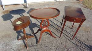 lot 6 image: 3-End Tables, Drop Leaf Table Has Repaired Legs
