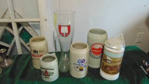 lot 61 image: 5-German Steins and Large Glass Boot Mug
