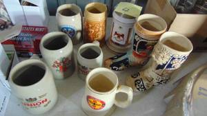 lot 62 image: 9- Beer Steins, Mostly from Germany