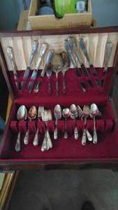lot 90 image: Rodger Bros Aderation Silverplate Silverware, 8 Place Setting with Serving Pcs