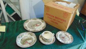 lot 91 image: 4 Place Setting Johnson Brothers Friendly Village China in Original Box, More in Box