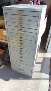 lot 95 image: Metal Drawer Cabinet with Contents, Very Heavy, 52.5 x 20 x 25.5