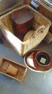 lot 111 image: Selection of Baskets, 1-Longberger, Cheese Box and Newer Suitcase Storage Pc