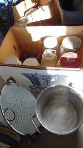lot 112 image: Selection of Vintage Jars, Enamel Strainer and Stock Pot