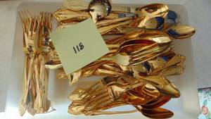 lot 118 image: Set of Gold Colored Stainless Silverware Set, Approx 98Pcs