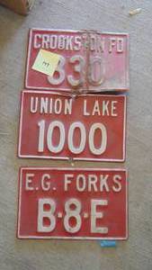 lot 149 image: 3-Vintage Metal Fire Number Signs
