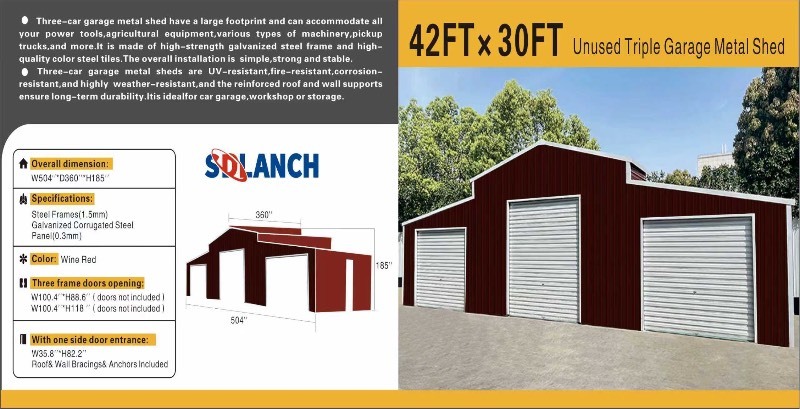 SDLANCH Triple Garage Metal Shed (SDL4230TGMS)