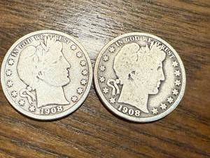 lot 38 image: 2 - 1908 Barber Half Dollars