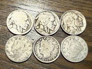 lot 54 image: 3 Buffalo & 3 Liberty V Nickles