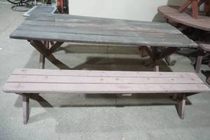 lot 4 image: Vintage Wooden Rectangle Patio Table with 2 Long Benches