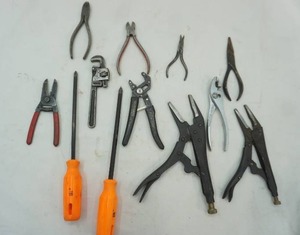 lot 70 image: Needle nose Pliers, small pipe wrench, screwdrivers, channel lock pliers
