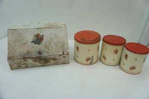 lot 351 image: Vintage Bread box, 3 canister set