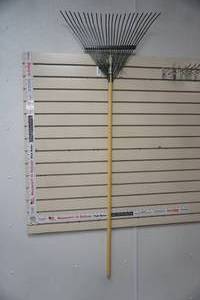 lot 384 image: Metal Leaf Rake with Wooden Handle. Good Condition.