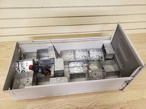 lot 53 image: Metal Electrical junction Boxes And a Thomas & Bets Pvc coated conduit Eys sealing fitting