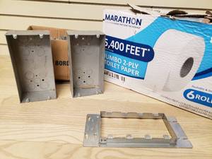 lot 65 image: Box of Electrical Raised gang box and a box of 3 Gang box