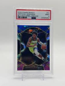 2020-21 Panini Select - Concourse Anthony Edwards #61 Blue White Purple Cracked Ice Prizm (RC) PSA Graded 9 Near Mint/Mint