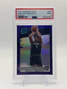 lot 106 image: 2020 Donruss Optic Purple Parallel Anthony Edwards Rookie Card PSA Graded 9, Minnesota TimberWolves