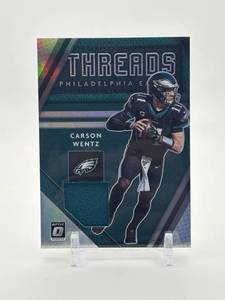 lot 123 image: 2020 Panini Donruss Optic - Donruss Threads Carson Wentz Jersey Card