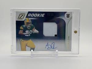 lot 220 image: 2020 Panini Zenith - Rookie Patch Autographs AJ Dillon Blue Parallel #d 8593 Autographed Jersey Card Green Bay Packers