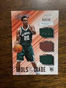 lot 236 image: 2015 Absolute Basketball Rashad Vaughn Tools of the Trade Game Used Basketball and Jersey Card Rookie Card Serial #d 8399 Milwaukee Bucks