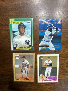 lot 242 image: Baseball Star Rookie Card Lot, Four Cards, Bernie Williams, Carlos Delgado, Will Clark, Jim Abbott Rookies