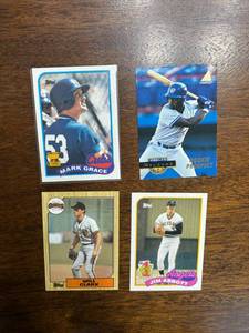lot 243 image: Baseball Star Rookie Card Lot, Four Cards, Mark Grace, Carlos Delgado, Will Clark and Jim Abbott Rookie Cards