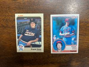 lot 255 image: Frank Viola 2-card Rookie Card Lot, Fleer and Topps Versions Minnesota Twins Legend and MLB Hall of Famer