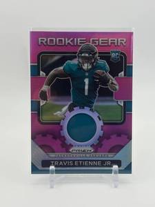 lot 306 image: 2021 Panini Prizm Travis Etienne Jr. Rookie Card Rookie Gear Jersey Card Jacksonville Jaguars