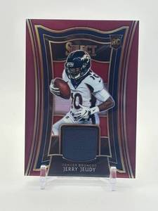 lot 402 image: 2020 Panini Select - Rookie Swatches Jerry Jeudy #RS-JJE Red Prizm Rookie Jersey Card