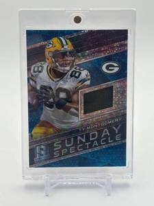 lot 447 image: 2018 Panini Spectra - Sunday Spectacle Ty Montgomery #6 Neon Blue Prizm 99 Jersey Card