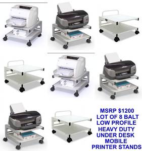 lot 24 image: MSRP $1200 Lot Of 8 Balt Low Profile Heavy Duty Mobile Printer Stands -Free up valuable workspace and store laser or inkjet printer below worksurface or desk - A Little Dusty However&nbspExcellent Condition Printers In Picture NOT Included