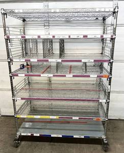 lot 16 image: MSRP $2000 High Quality Heavy Duty InterMetro Super Erecta Shelving System 7-Tier Stainless Steel Chrome Finish NSF Wire Storage Cart Truck With Locking Casters & Bumper Guards&nbsp67 x 48 x 24 - Removable Dividers