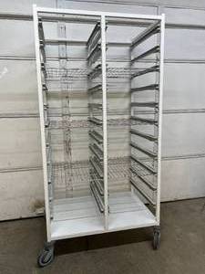 lot 19 image: MSRP $3800 Belintra Sterilization Transport Trolley Rack Storage System With Antimicrobia lBACT-O-STOP Coating - Excellent Condition - 6 Slide Out Wire Shelves Included&nbsp70.5 x 25.75 x 35.25