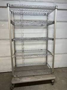 lot 20 image: High Quality Industrial Metro Shelving System 5-Tier Stainless Steel Chrome Finish NSF Wire Storage Cart Truck With Heavy Duty Accuride Pull Out Sliding Shelves & Locking Casters 72 x 22 x  38.5 - Great Condition