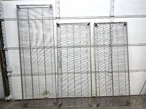 lot 35 image: Lot of 3 Mixed Size Wire Rack Shelves - Stainless Steel Chrome Finish - 58x24 & 72x24 -&nbspHeavy Duty, Open-Wire Design, Easily Adjustable