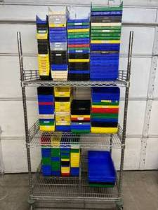 lot 12 image: Lot of 200 Various Akro Mills AkroBins Stackable Storage Trays & Bins  Perfect for Organizing Medical Cart Drawers, Tools, or Miscellaneous Supplies  Versatile Storage Solution for Any Setting Cart Not Included