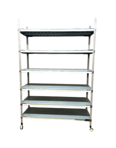 lot 17 image: MSRP $2400 MetroMax i Polymer RustCorrosion-proof Shelving Rack Storage Cart Truck with Locking Casters 90 x 18 x 60 - 6 Tier 800lb Cap.Shelf Removable Shelving Mats Wbuilt-in Microban antimicrobial product protection
