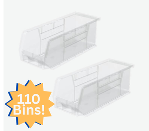lot 5 image: MSRP $500 Lot of 110 Akro-Mils 30224 AkroBins -&nbspExcellent Condition&nbsp10-78 x 4-18 x 4 - Reinforced Sides, Stackable, Chemical Resistant -&nbspPerfect for Garage, Workshop, or Warehouse Organization
