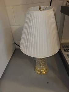 lot 207 image: Table Lamp with Pleated Shade and Glass Brass Base